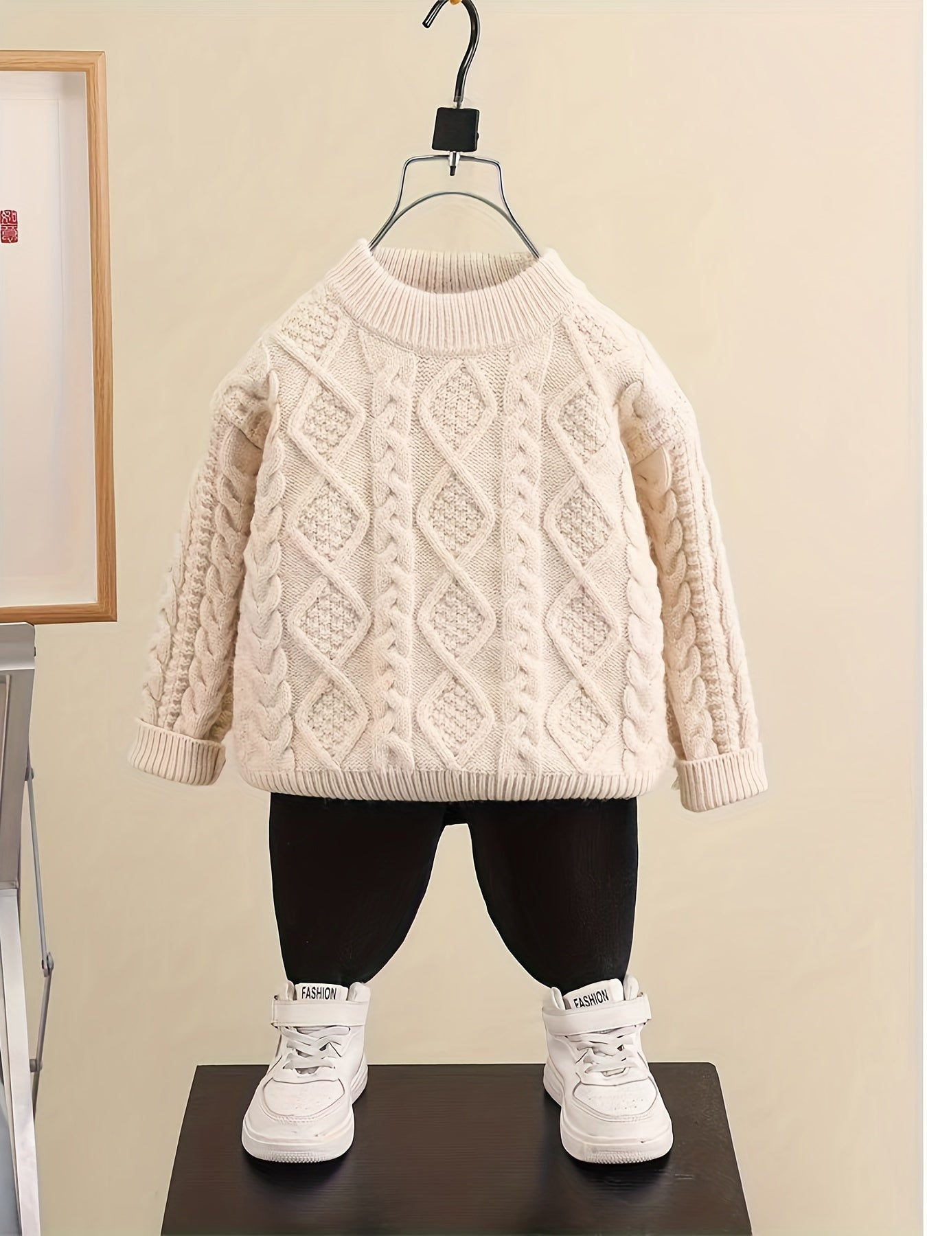 Baby Boy's Trendy Cable Knit Long Sleeves Sweater, Versatile Comfy Outdoor