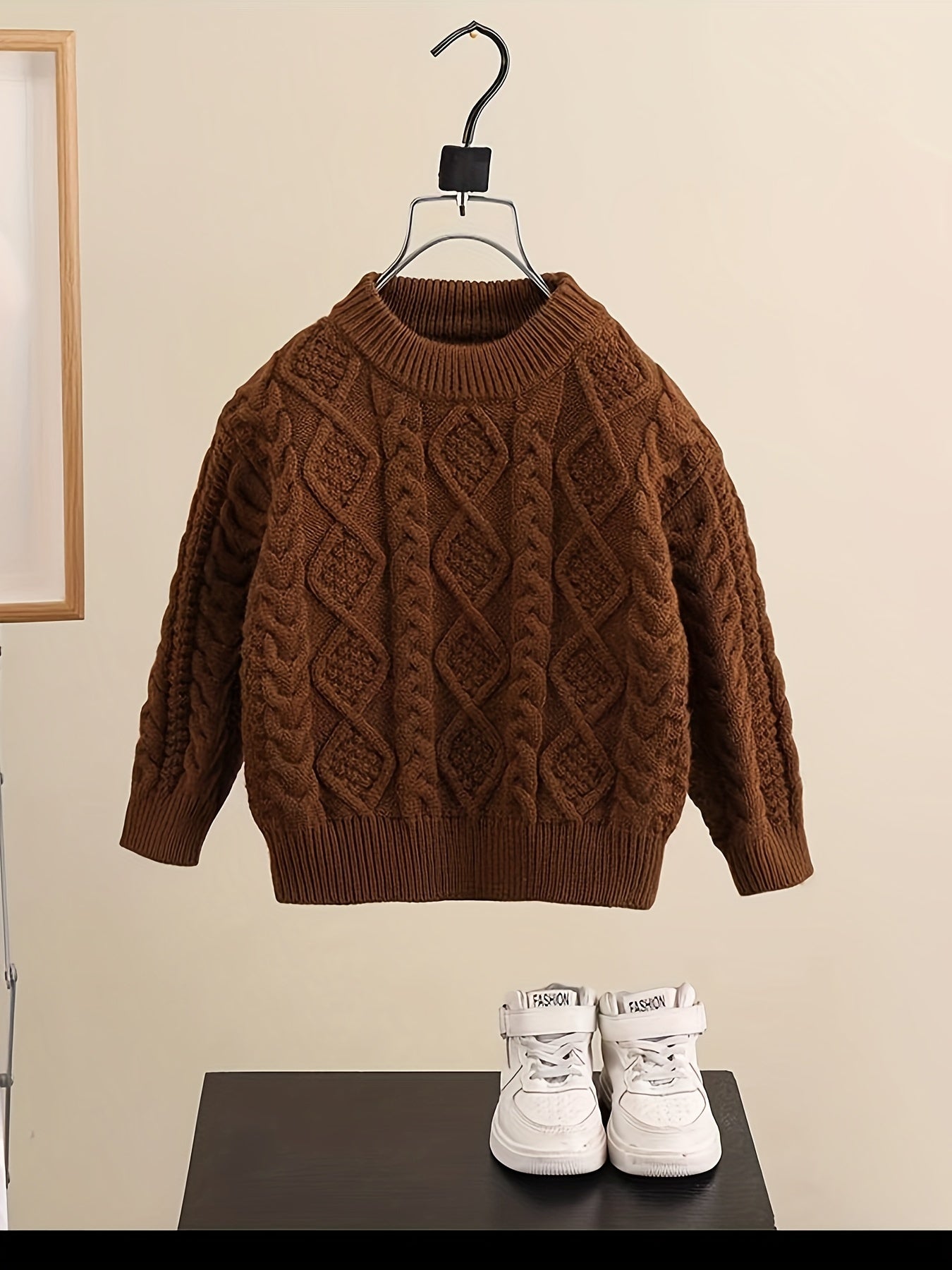 Baby Boy's Trendy Cable Knit Long Sleeves Sweater, Versatile Comfy Outdoor