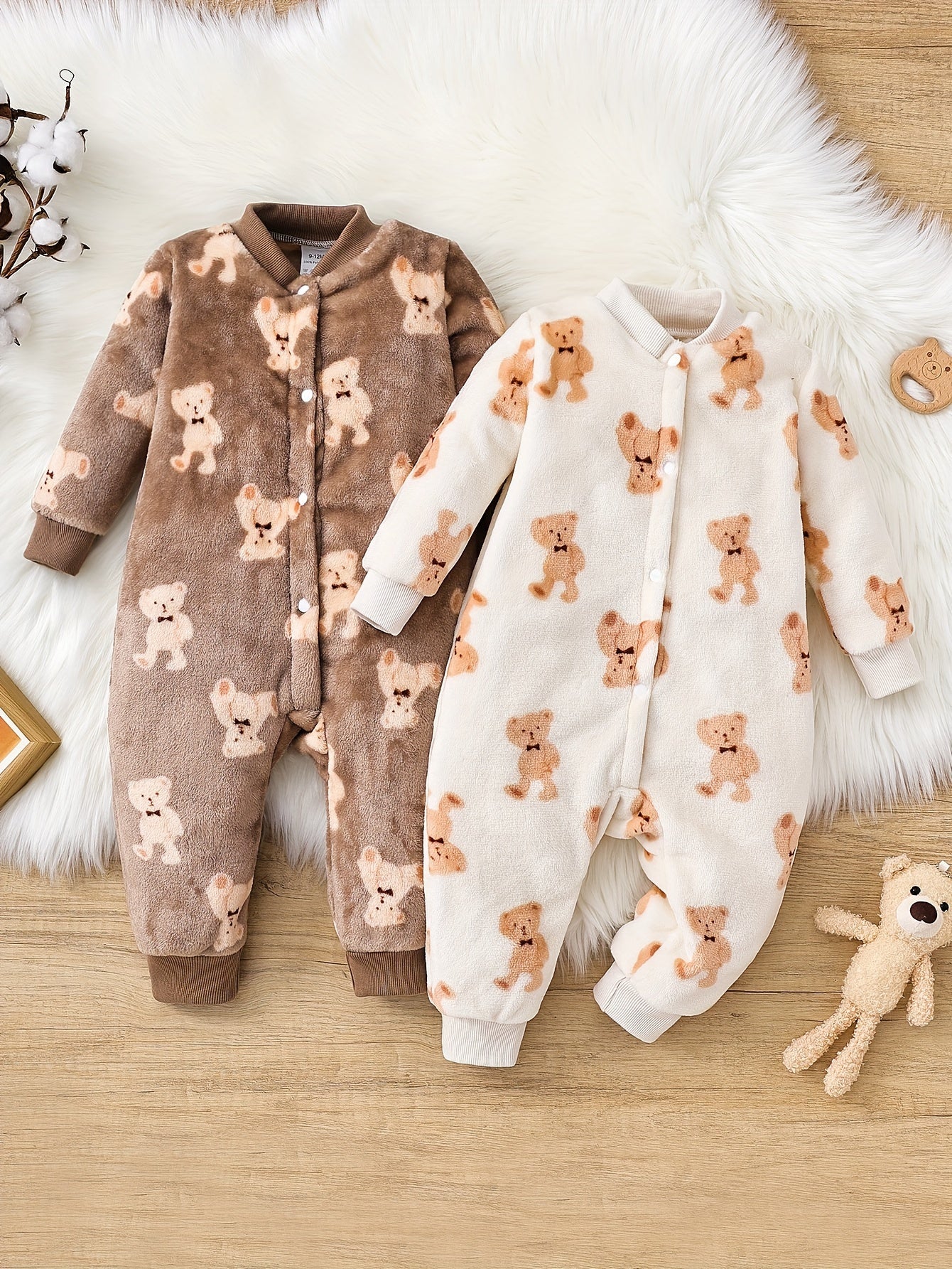 Baby's Cartoon Bear Pattern Warm Fuzzy Long Sleeve Bodysuit