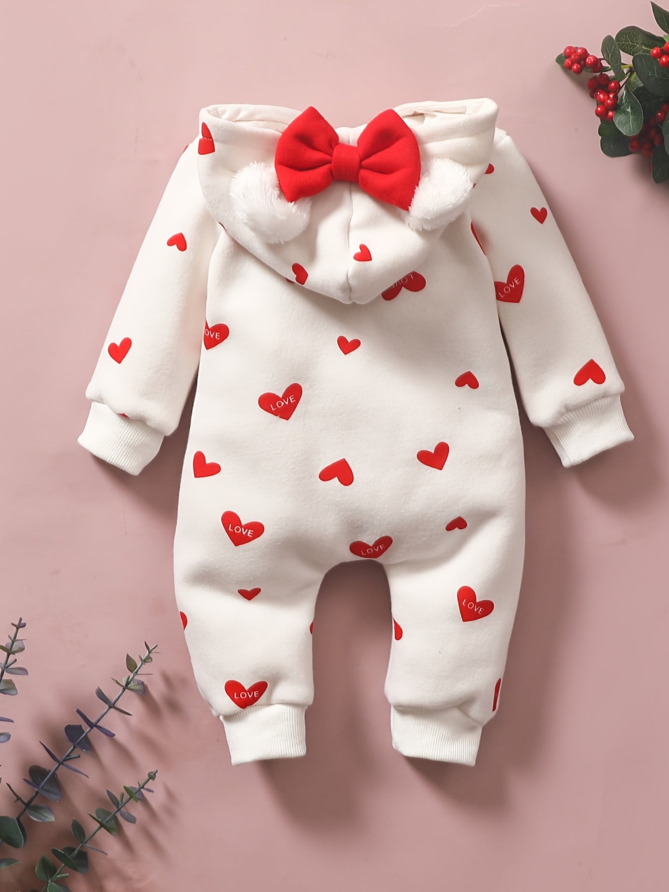 Baby Heart Print Hooded Jumpsuit