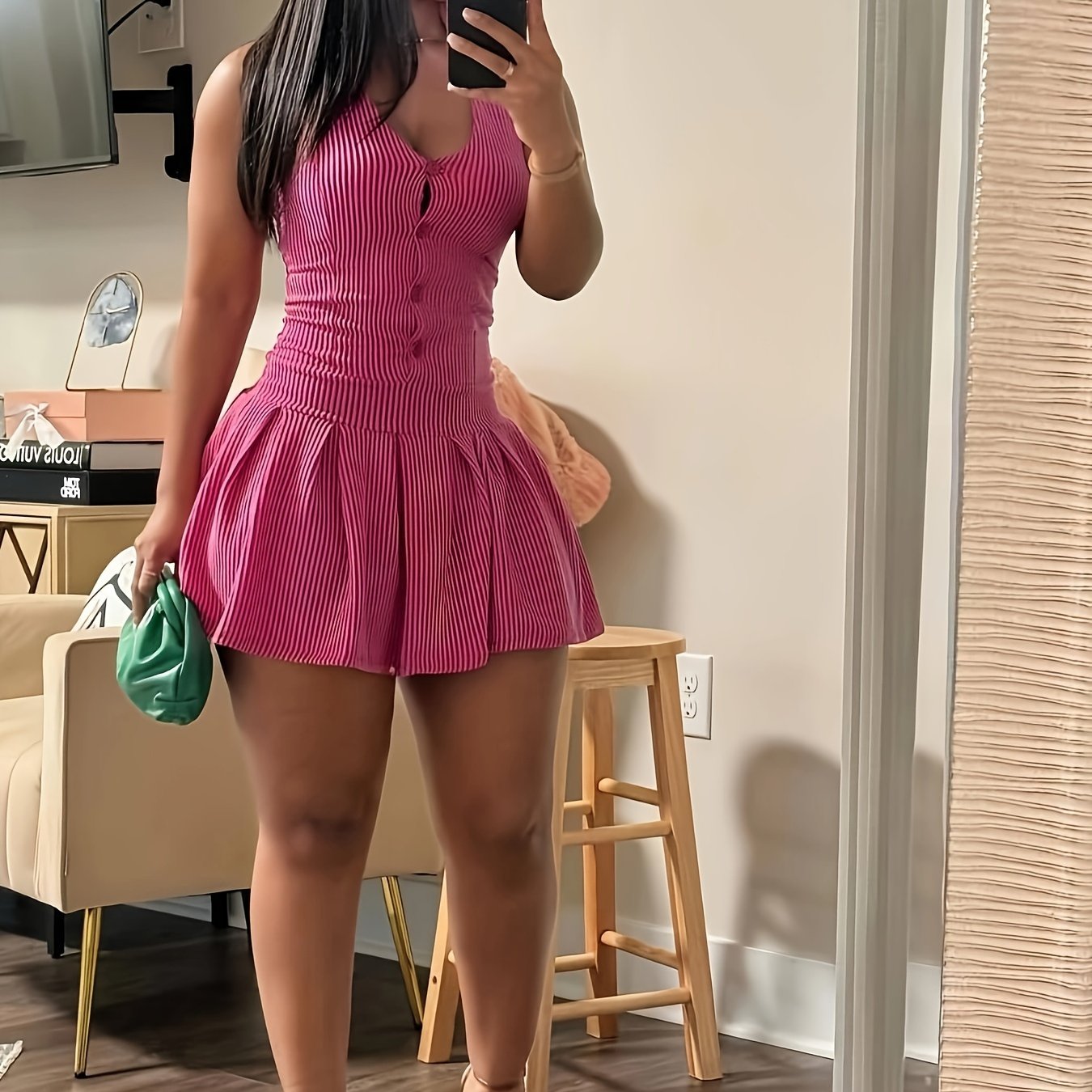 Sleeveless Halter Single Breasted Mini Dress