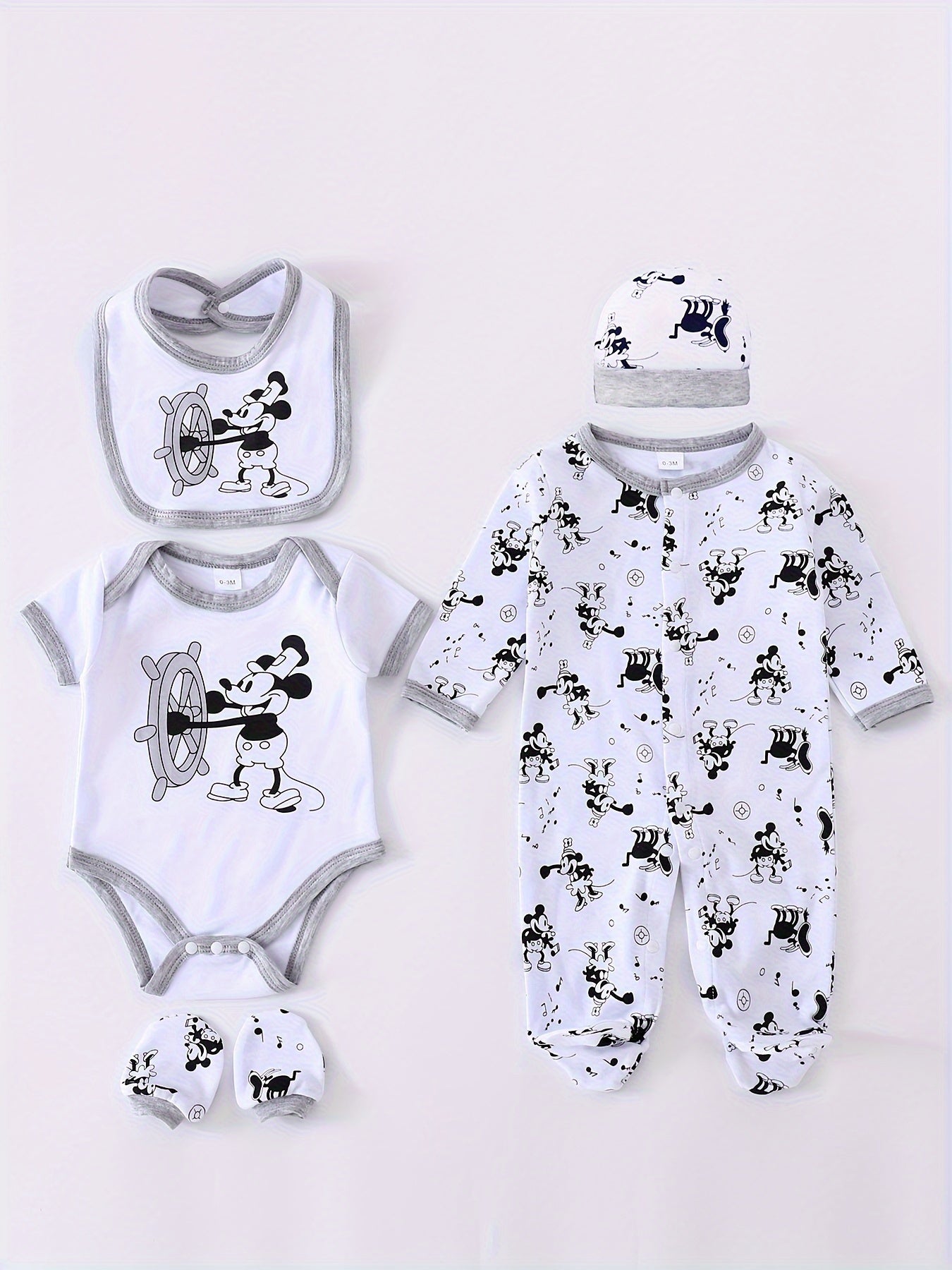 Cartoon Animal Sailor Pattern Short Sleeve Cotton Bodysuit